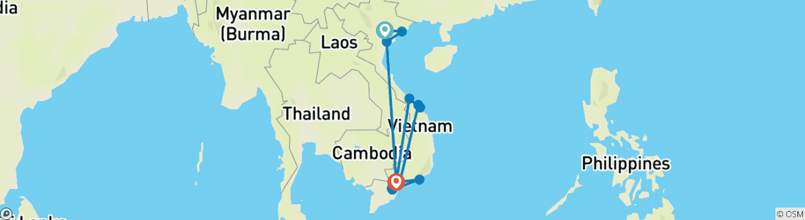 Image of a map showing the route of the tour