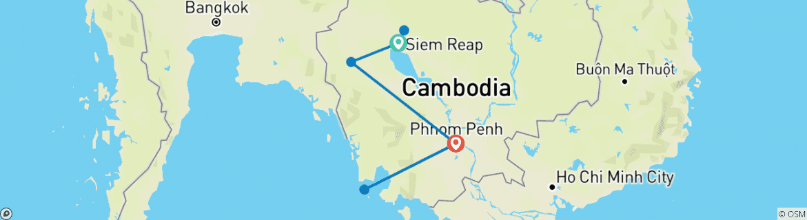 Image of a map showing the route of the tour