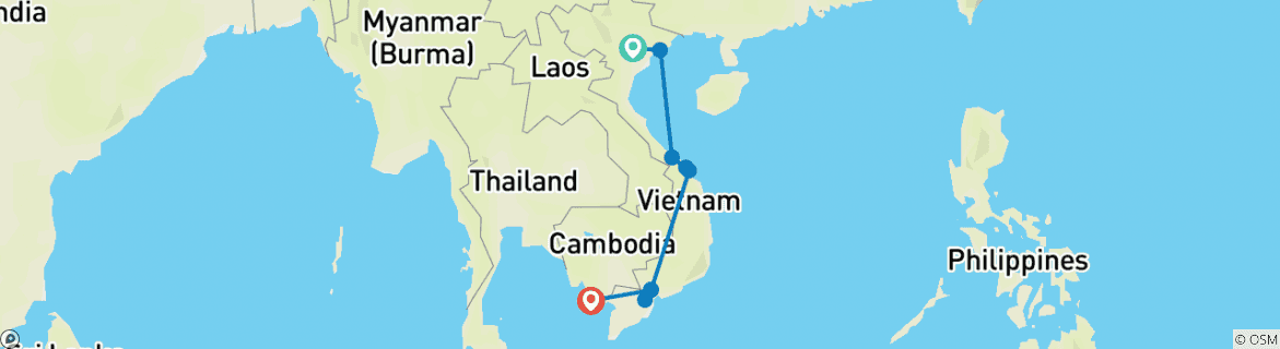 Image of a map showing the route of the tour