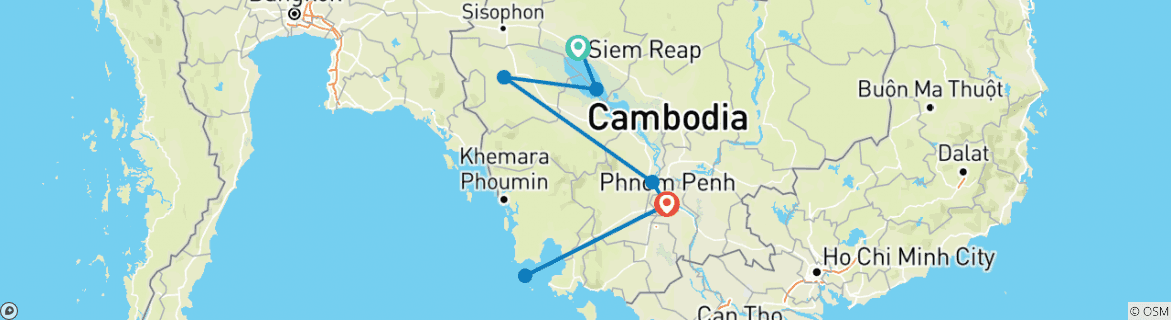 Image of a map showing the route of the tour