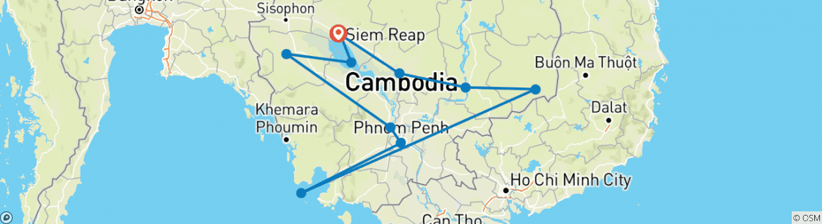 Image of a map showing the route of the tour