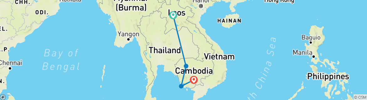 Image of a map showing the route of the tour