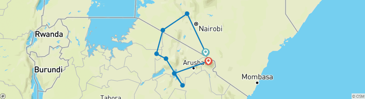 Image of a map showing the route of the tour