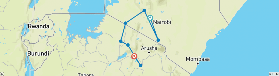 Image of a map showing the route of the tour