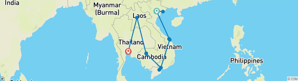 Image of a map showing the route of the tour