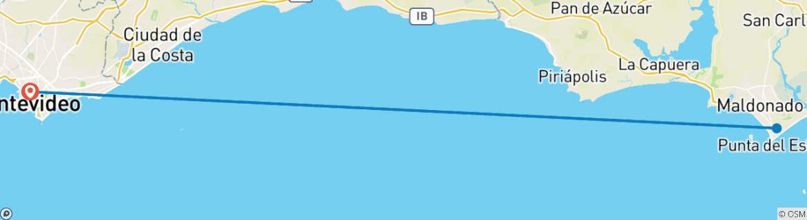 Image of a map showing the route of the tour
