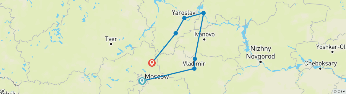 Image of a map showing the route of the tour