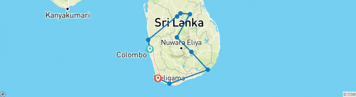 Image of a map showing the route of the tour