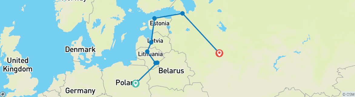 Image of a map showing the route of the tour