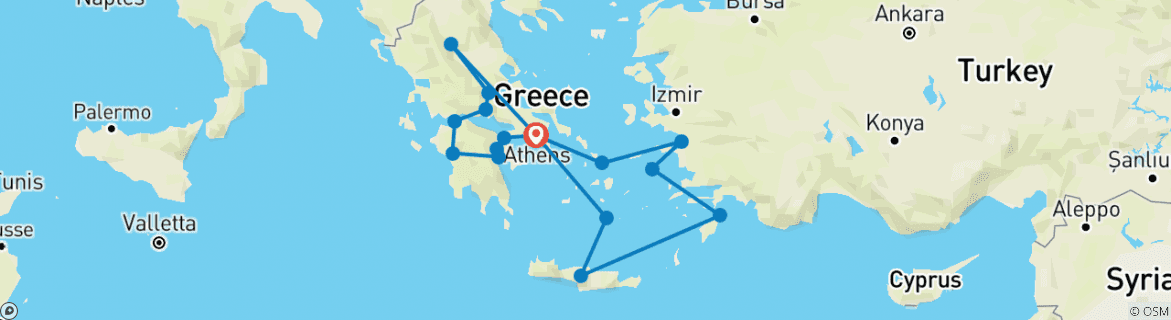 Image of a map showing the route of the tour
