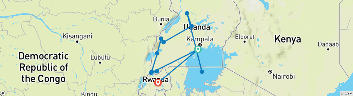 Image of a map showing the route of the tour