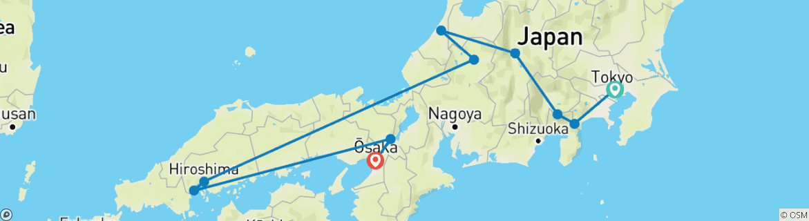 Image of a map showing the route of the tour