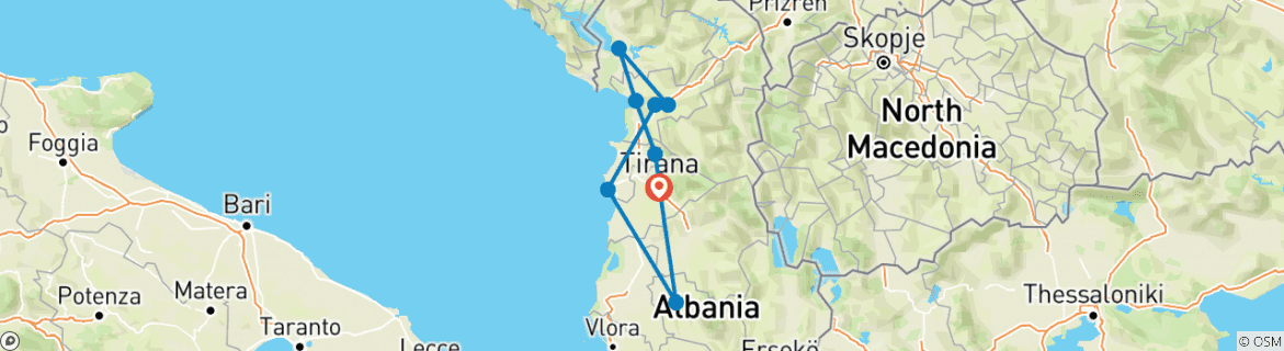 Image of a map showing the route of the tour