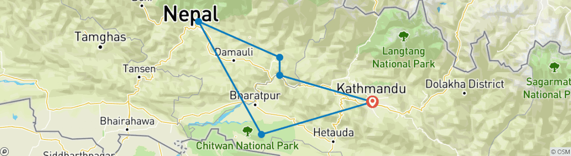 Image of a map showing the route of the tour