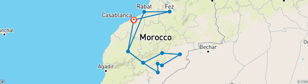 Image of a map showing the route of the tour