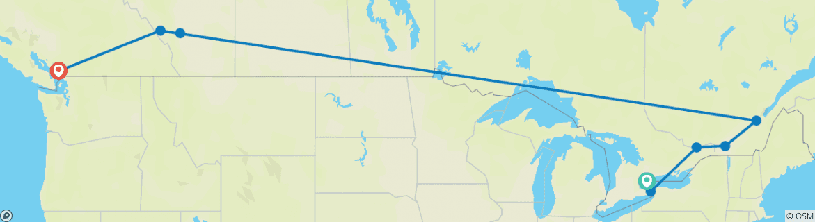 Image of a map showing the route of the tour