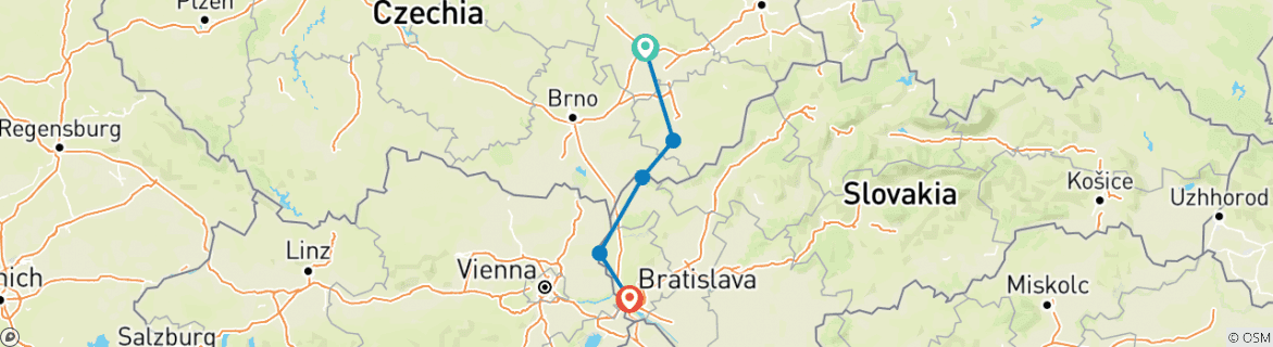 Image of a map showing the route of the tour