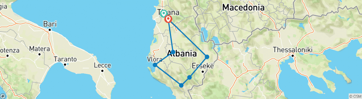 Image of a map showing the route of the tour