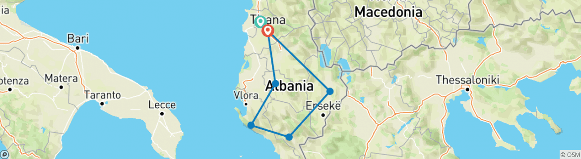 Image of a map showing the route of the tour