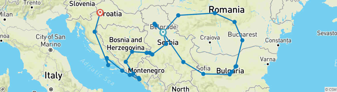 Image d'une carte montrant l'itinéraire du circuit