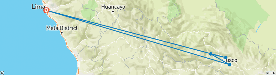 Image of a map showing the route of the tour