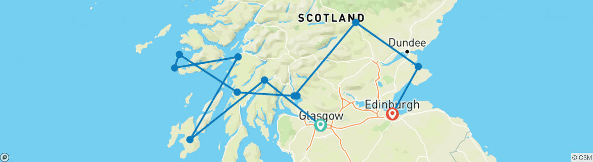 Image of a map showing the route of the tour