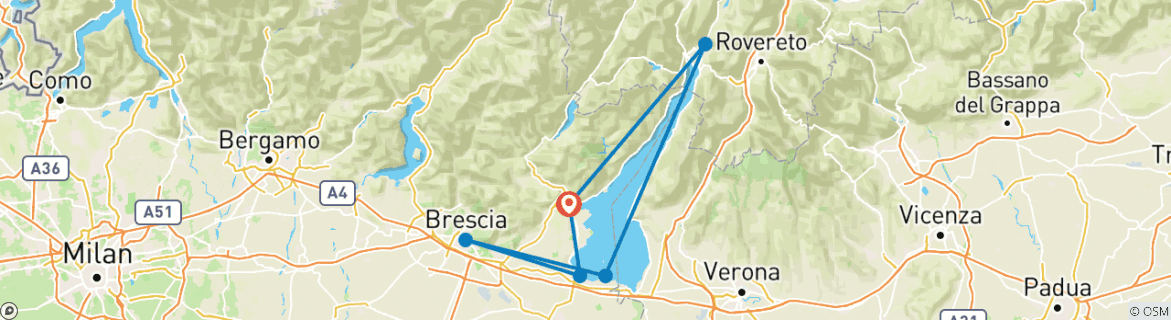 Image of a map showing the route of the tour