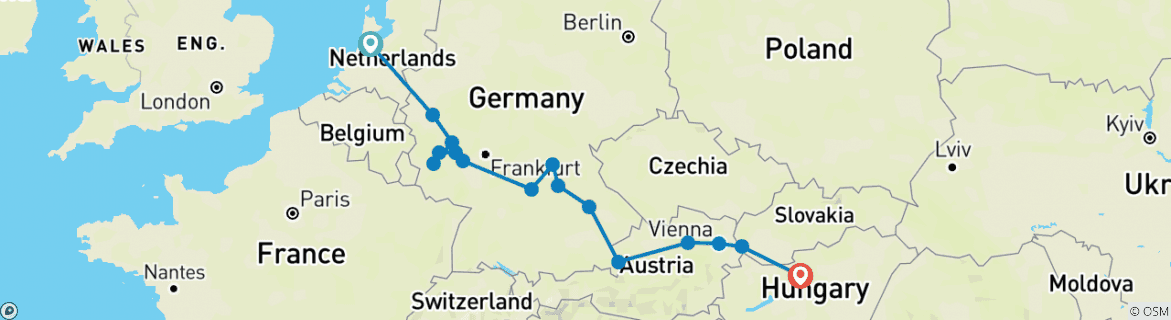Image of a map showing the route of the tour