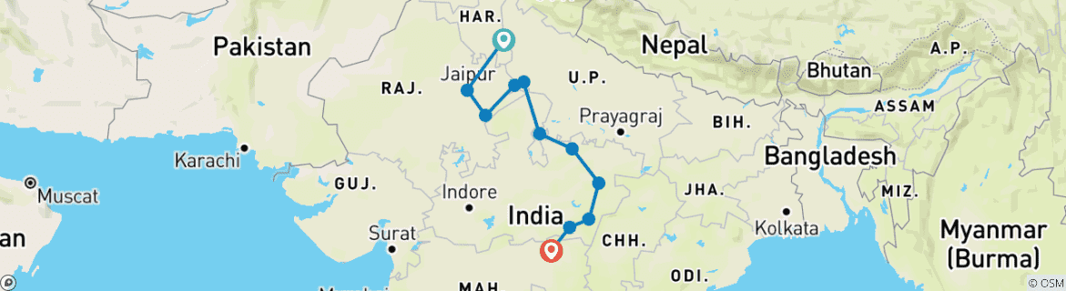 Karte mit der Reiseroute