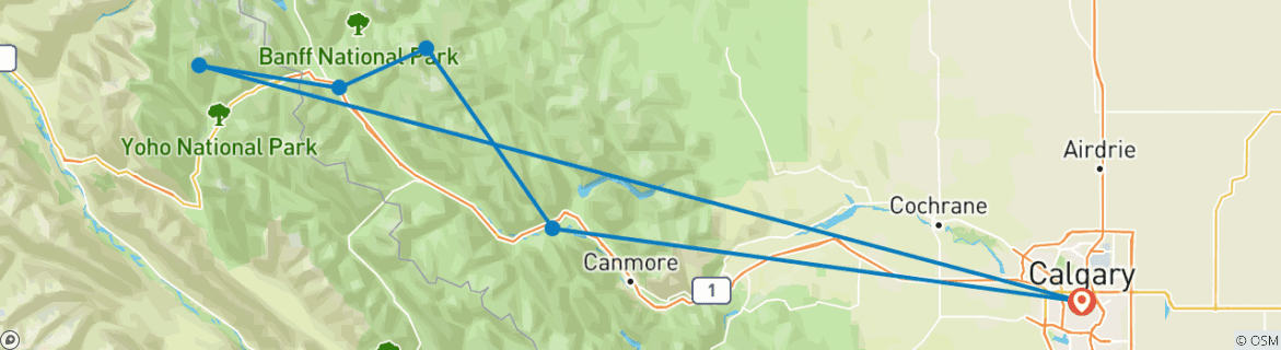 Image of a map showing the route of the tour