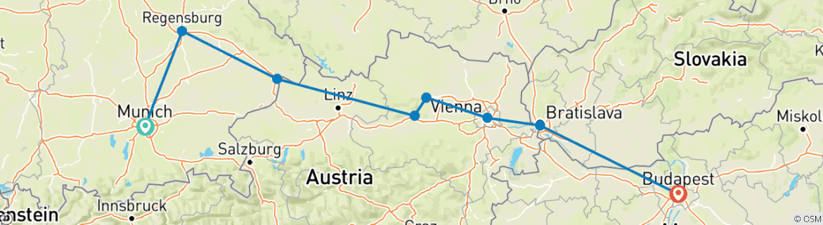 Image of a map showing the route of the tour