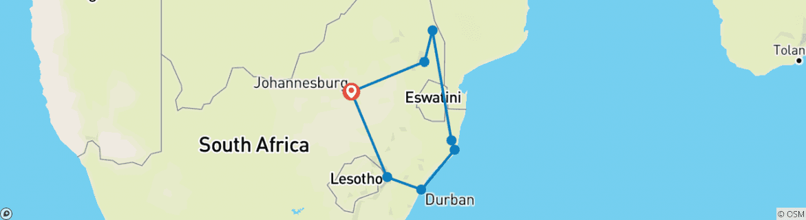 Image of a map showing the route of the tour