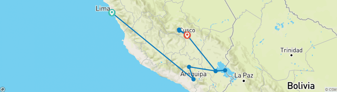 Image of a map showing the route of the tour