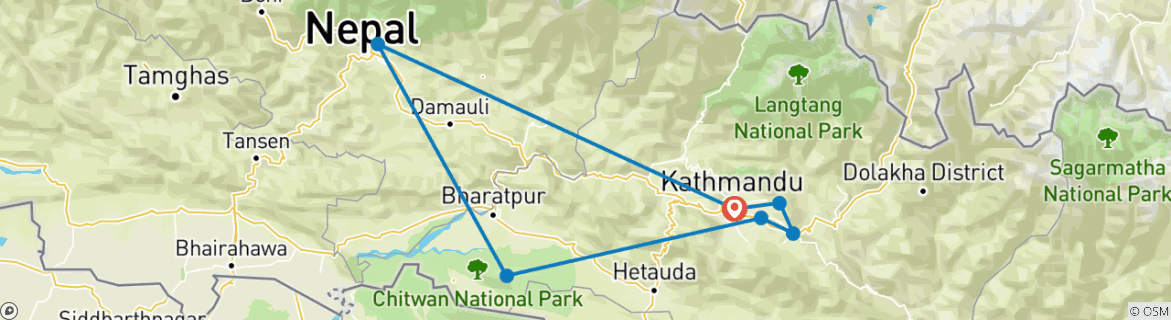 Image of a map showing the route of the tour