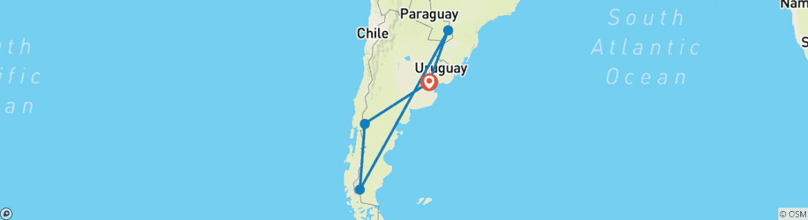 Image of a map showing the route of the tour