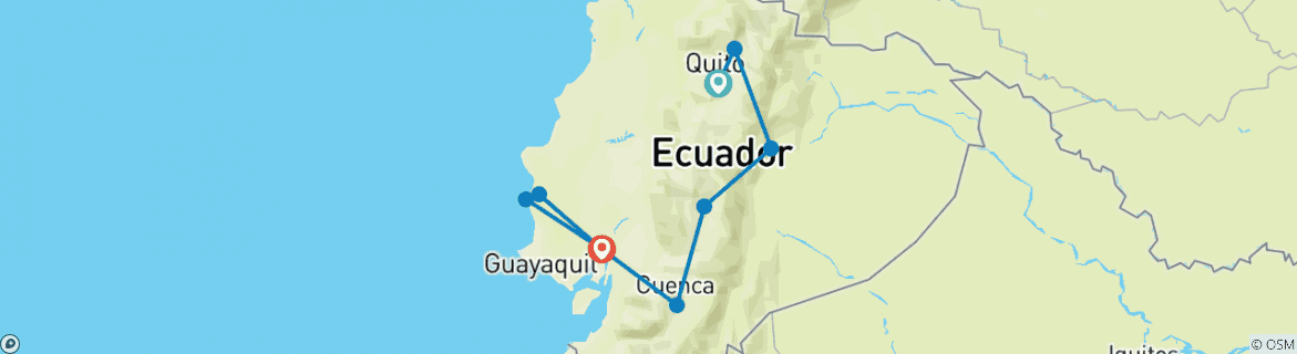 Image of a map showing the route of the tour