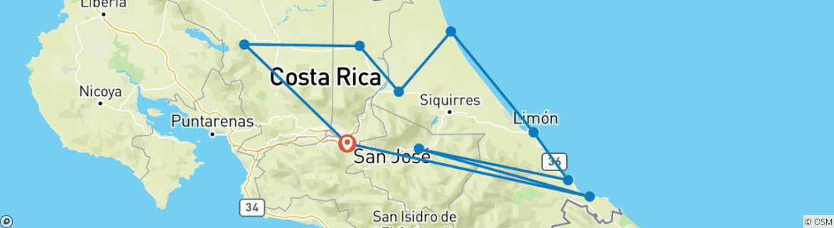 Image of a map showing the route of the tour