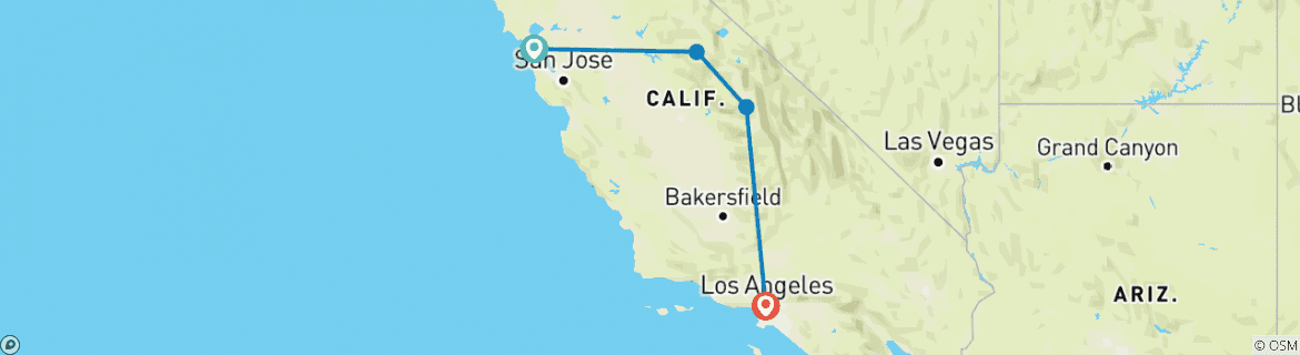 Image of a map showing the route of the tour
