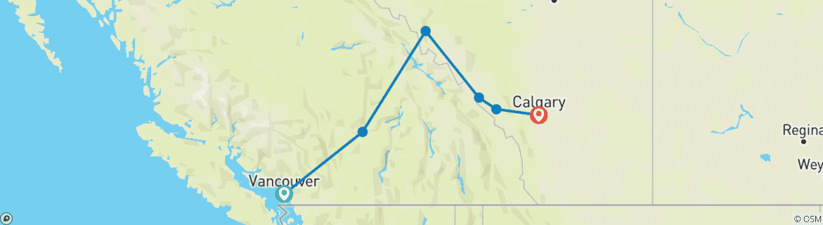 Image of a map showing the route of the tour