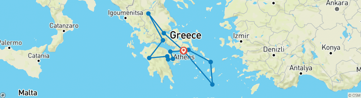 Image of a map showing the route of the tour