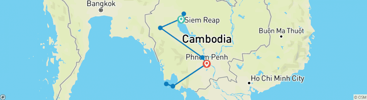 Image of a map showing the route of the tour