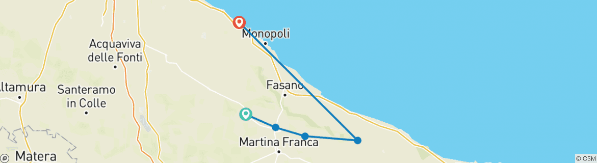 Image of a map showing the route of the tour