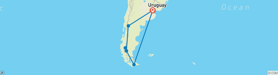 Image of a map showing the route of the tour