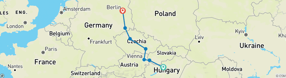 Image of a map showing the route of the tour