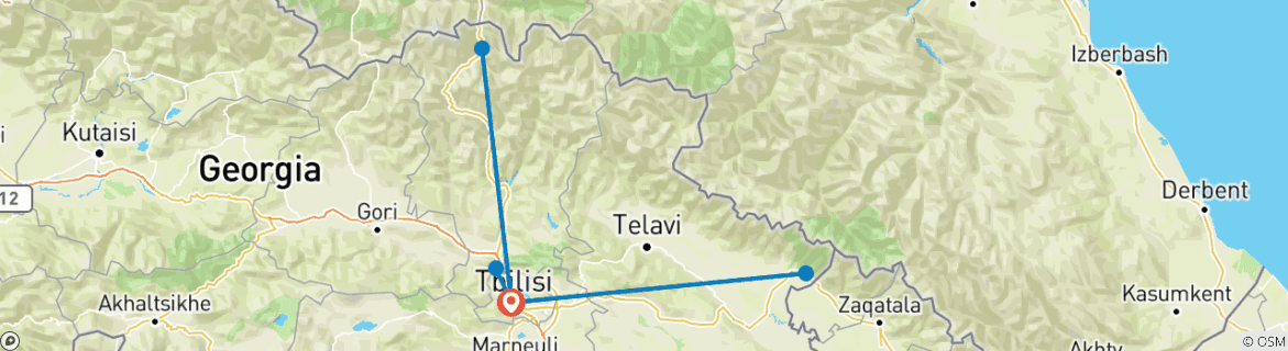 Image of a map showing the route of the tour