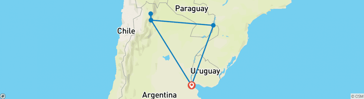 Image of a map showing the route of the tour