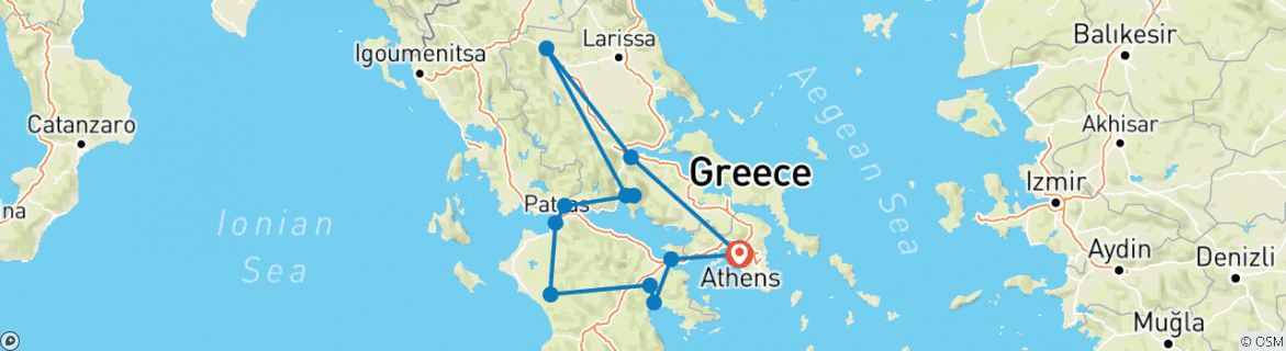 Image of a map showing the route of the tour
