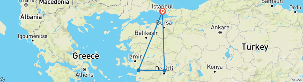 Image of a map showing the route of the tour
