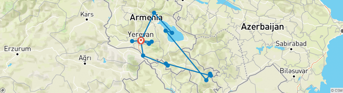 Image of a map showing the route of the tour