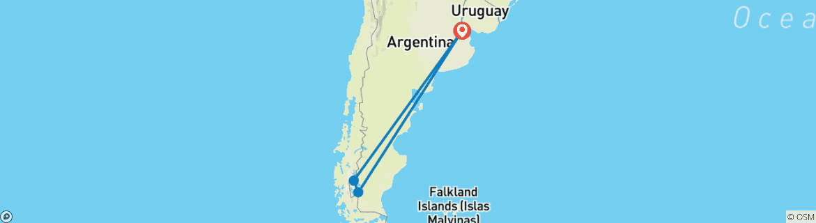 Image of a map showing the route of the tour